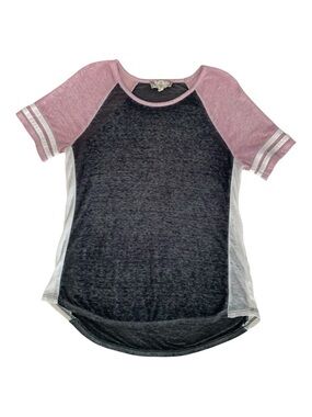 Pink Rose T-Shirt Juniors M Pink Gray White Lightweight Round Hem Short Sleeves